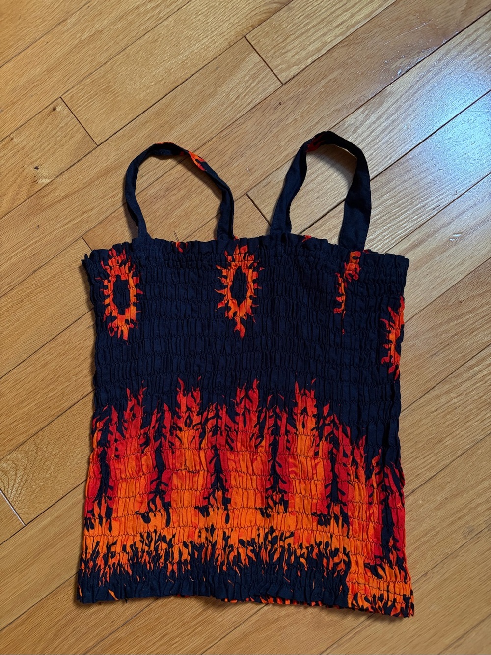 Vintage 90s Cyber Grunge Y2K Hot Rod All-Over Sunburst Flame Print Strappy Cami - Picture 2 of 4
